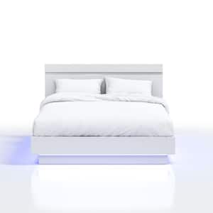 Gensley White and Chrome Wood Frame California King Platform Bed with Embedded LED Light
