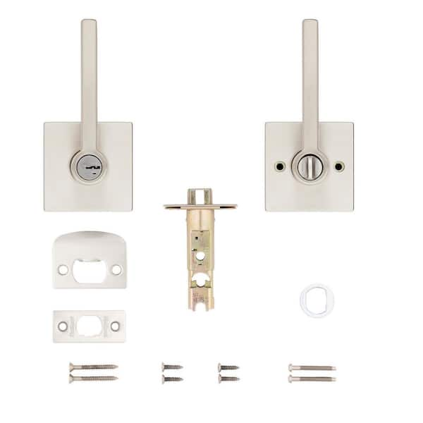 Kwikset Halifax Square Satin Nickel Keyed Entry Door Lever