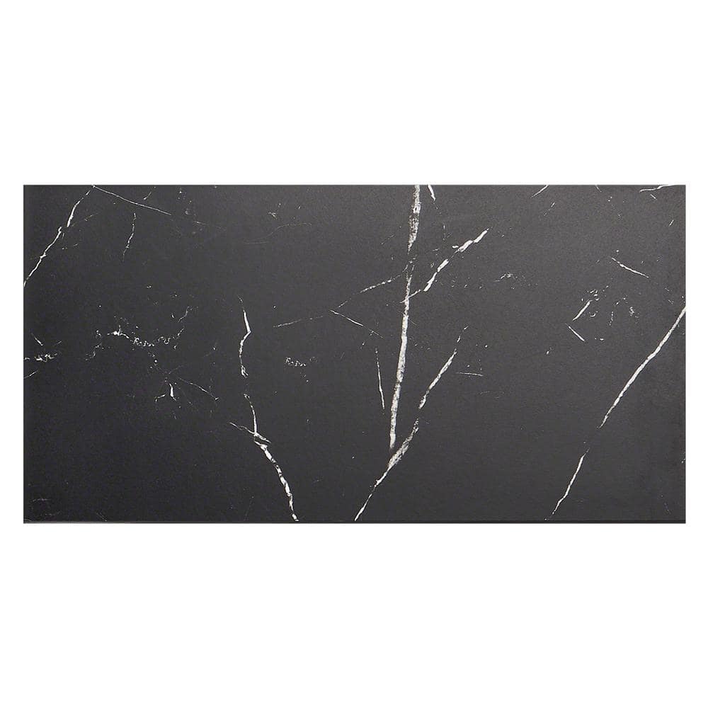 Grace Matte Black 12" x 24" Porcelain Marble-Look Tile