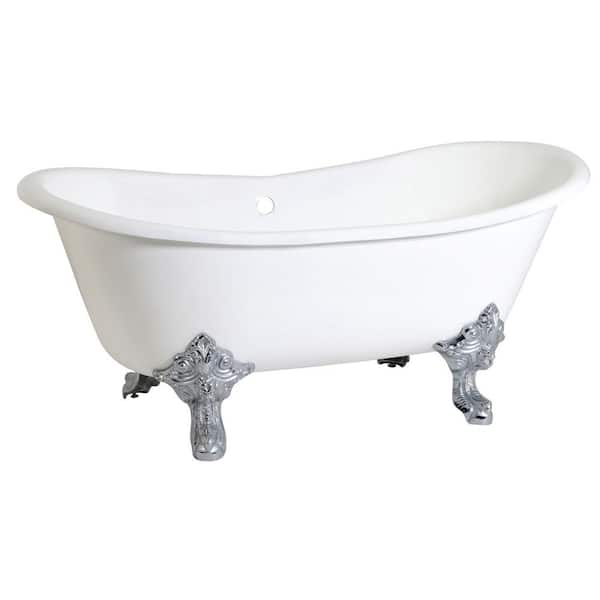Kingston Brass Aqua Eden Double Slipper 67 in. Cast Iron Clawfoot Bathtub in Polished Chrome