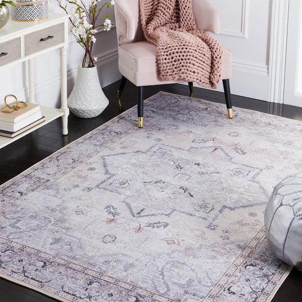 Tuscon Beige/Gray Doormat 3 ft. x 5 ft. Machine Washable Medallion Floral Border Area Rug