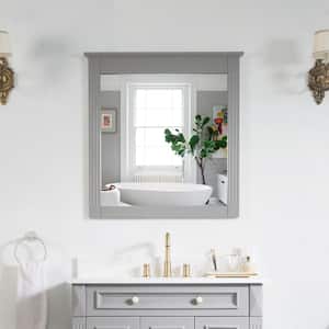 32 in. W x 33 in. H Rectangular Wood Framed Wall Bathroom Vanity Mirror in Titainum Gray, Vertical Hanging, Solid Wood