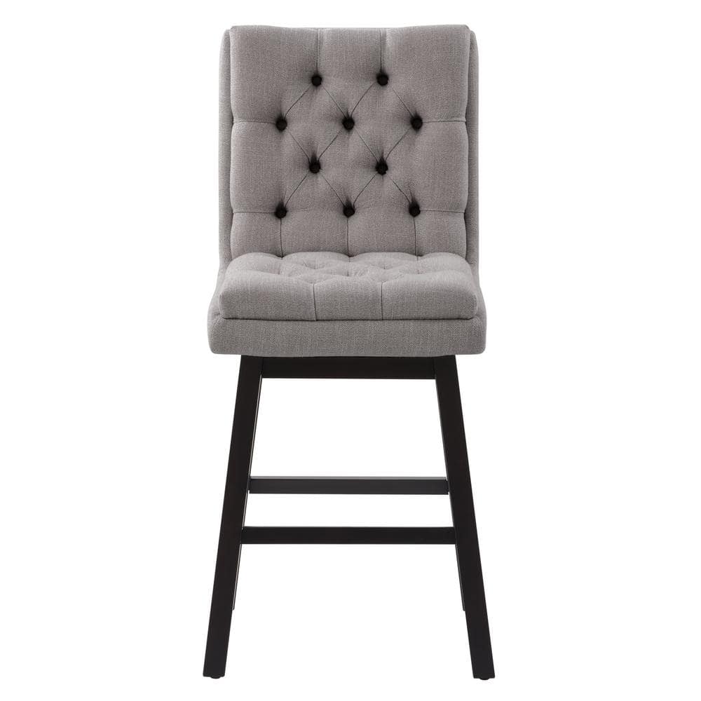 Boston Tufted Light Gray Fabric Counter Height Barstools, Set of 2
