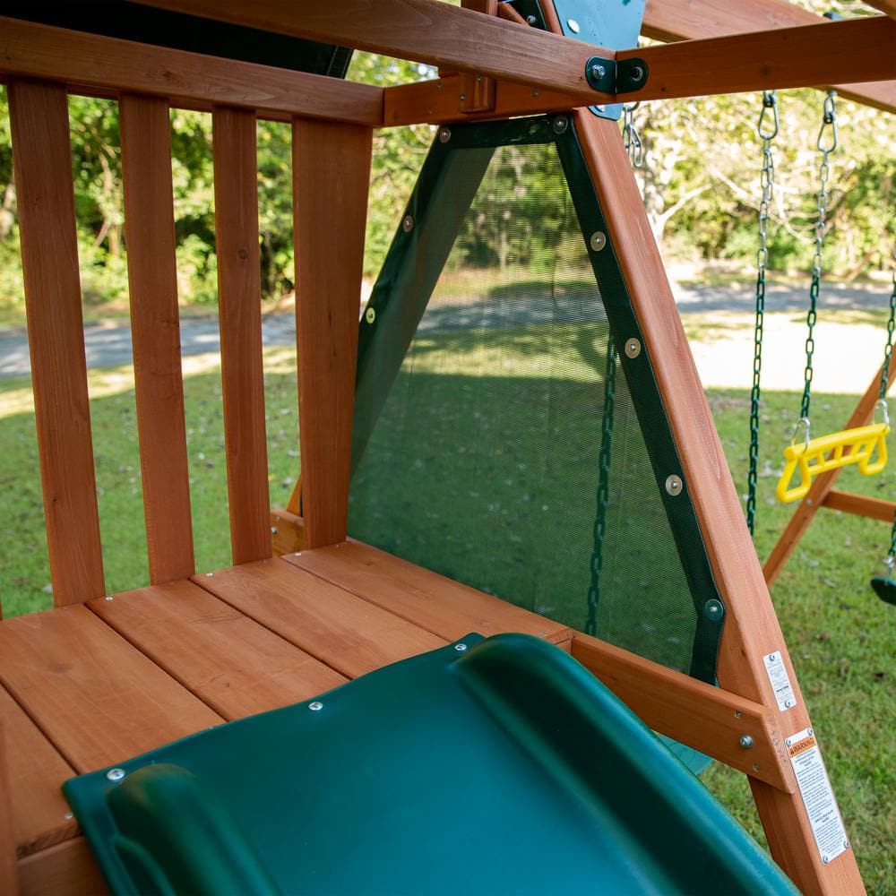 Ranger Plus Cedar Wooden Swing Set with Slide and Climbing Wall