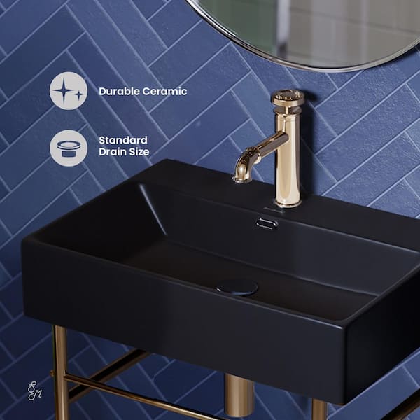 Claire 24 in. Ceramic Matte Black Console Sink Basin Black Legs