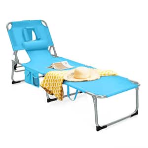 Gray Beach Reclining Metal Outdoor Lounge Chair with 5 Adjustable Positions Detachable Pillow & Hand Ropes in Turquoise