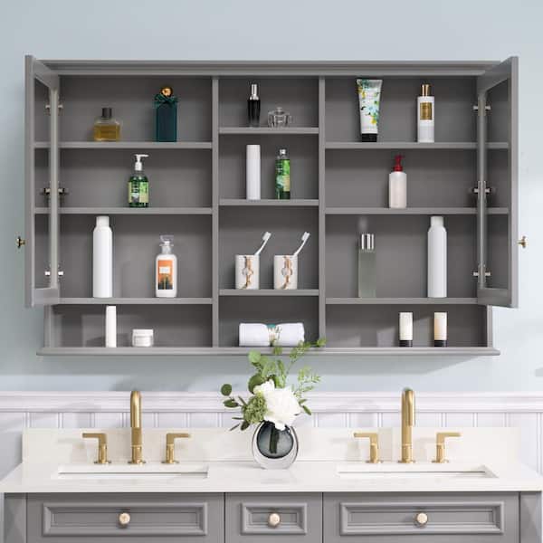 WELLFOR 55 in. W x 35 in. H Rectangular Titainum Gray Wood Surface