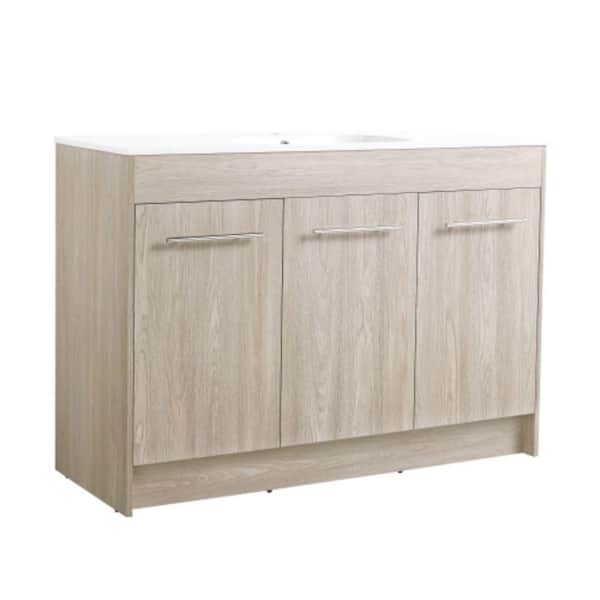 Sanlan GLEM06 48 in. W x 18.1 in. D x 33.8 in. H Single Sink Freestanding Bath Vanity in White Oak with White Solid Surface Top