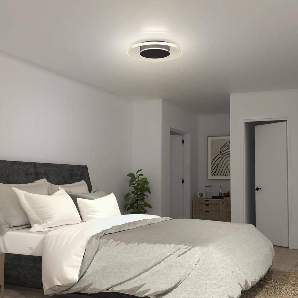 Essence Disk 13 in. 1-Light Modern Black Integrated LED Flush Mount Ceiling Light Fixture for Kitchen or Bedroom price history on PriceWatchPro