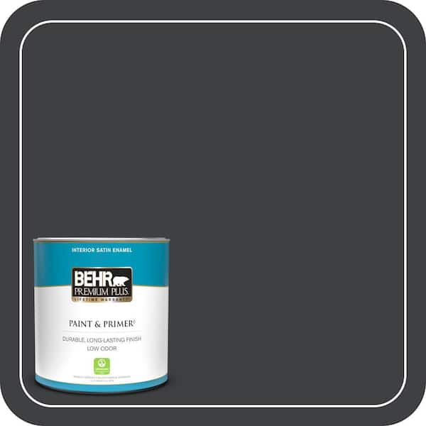 BEHR PREMIUM PLUS 1 qt. #HDC-MD-04 Totally Black Satin Enamel Low Odor Interior Paint & Primer
