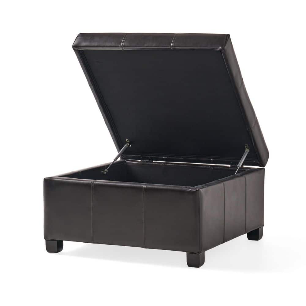 Espresso Tufted Round Leather Storage Ottoman