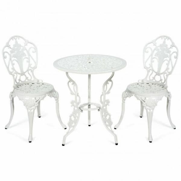 Alpulon 3-Piece Cast Aluminum Patio Table Chairs Furniture Outdoor Bistro Set