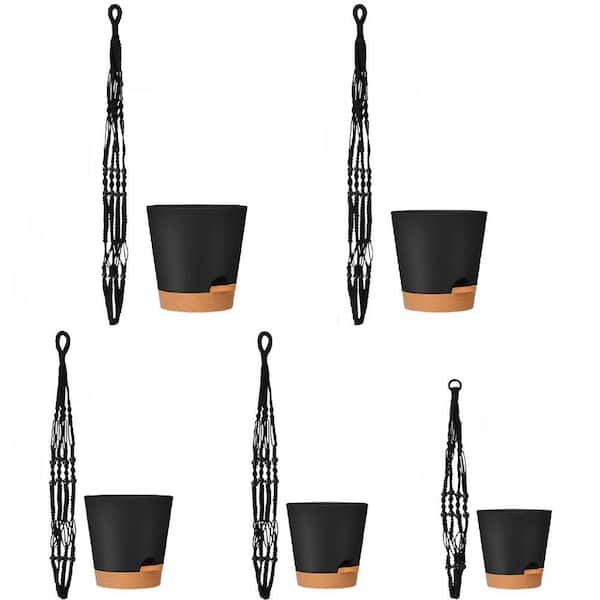 5 Piece Plastic Hanging Basket for Indoor Boho Home Decor, Self Watering Planters, 7/6.5/6/5.5/5 in.