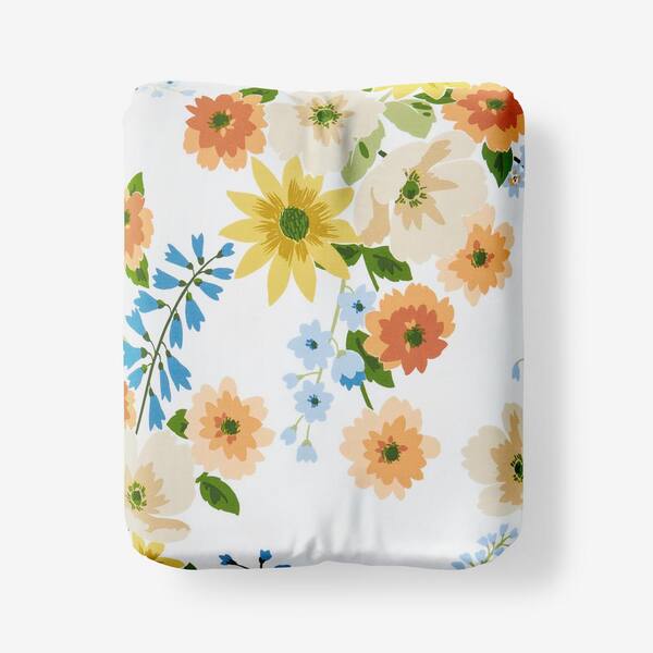 The Company Store Company Cotton Autumn Bouquet White Multi Cotton Percale Full Fitted Sheet