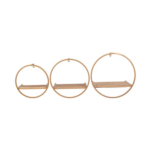 16 in. x 16 in. Bronze Metal Elliptical Decorative Wall Shelf (Set of 3)