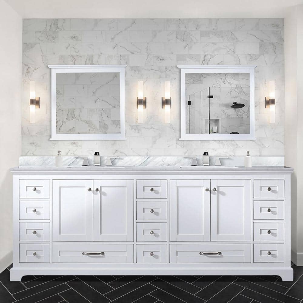 Dukes Classic White 84" Double Vanity with Carrara Marble Top