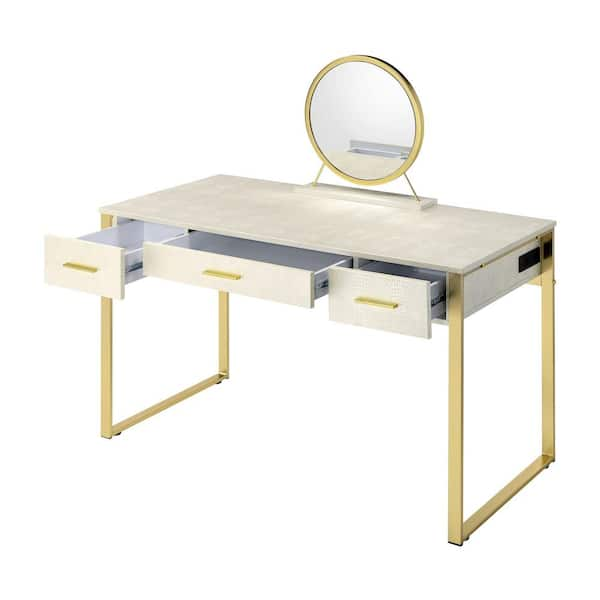 ACME Coleen Clear Tempered Glass Chrome Metal Finish Table w/ Stool Vanity  Set