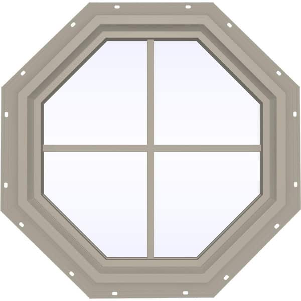 JELD-WEN 23.5 in. x 23.5 in. V-4500 Series Desert Sand Vinyl Fixed Octagon Geometric Window with Colonial Grids/Grilles