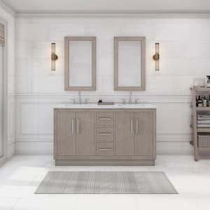 Hugo 60 in. W x 22 in. D Bath Vanity in Grey Oak with Marble Vanity Top in White with White Basin and Gooseneck Faucet