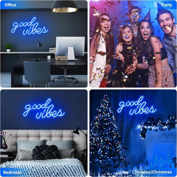 Afoxsos Good Vibes Series Blue LED Neon Sign Wall Decor Neon Light