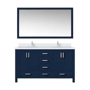 Jacques 60 in. W x 22 in. D Navy Blue Bath Vanity, Cultured Marble Top, Faucet Set, and 58 in. Mirror
