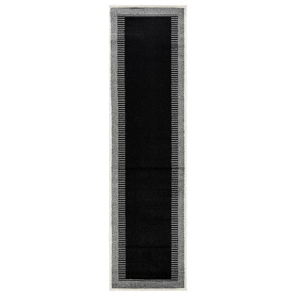 Modern Abstract Bordered Runner Rug for Living Room, Bedroom, or Entryway 2 ft. x 12 ft. Black