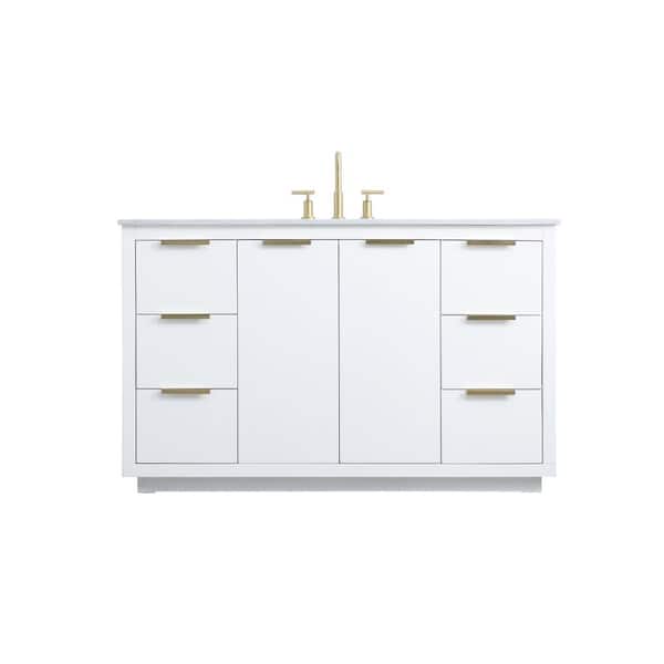 54 in. W x 22 in. D x 34 in. H Bath Vanity in White with Calacatta White Engineered Marble Top