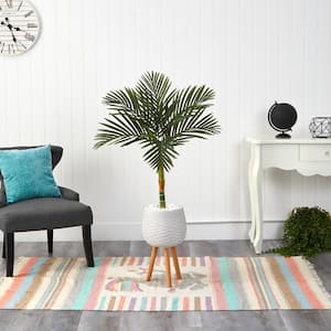 4.5 ft. Golden Cane Artificial Palm Tree in White Planter with Stand