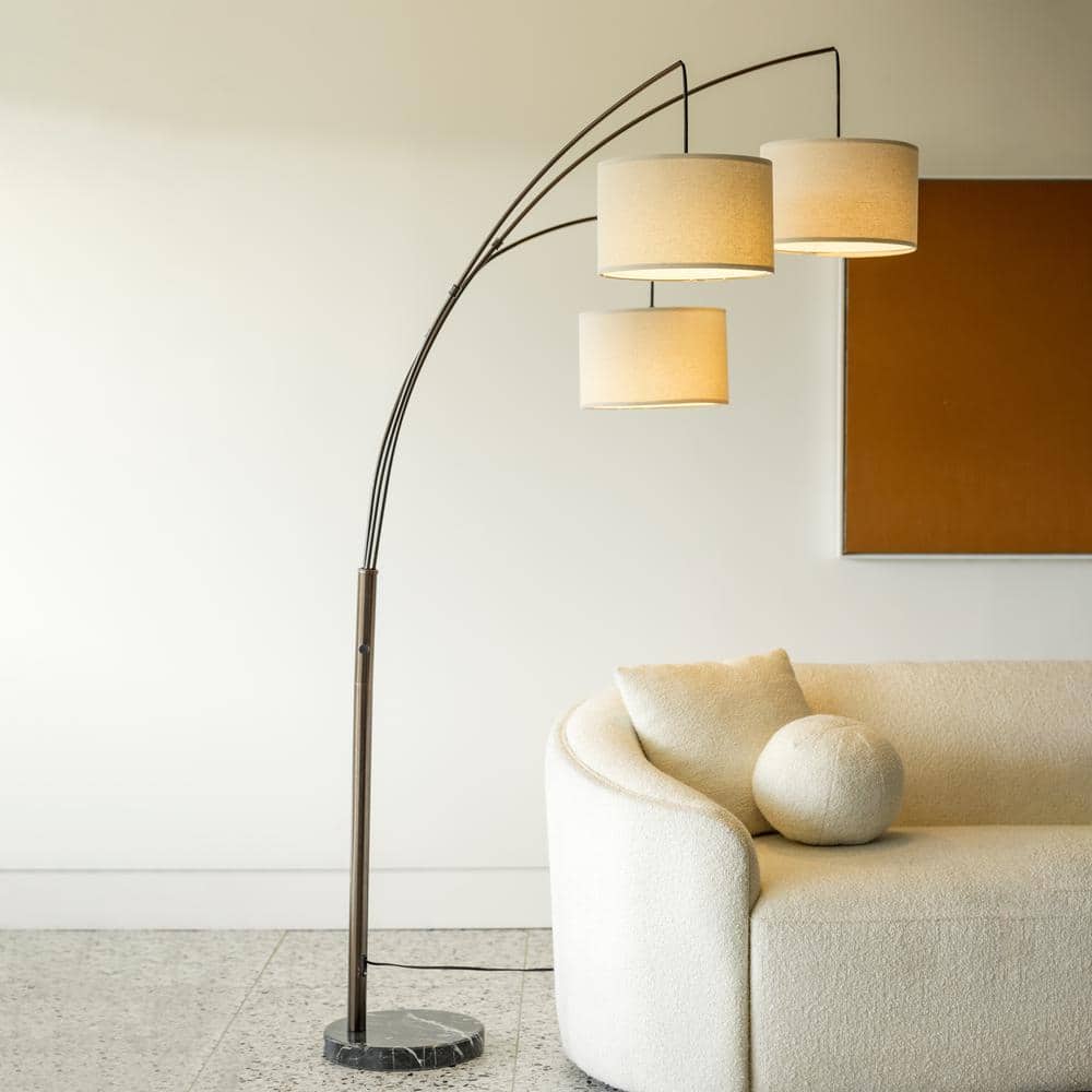 Bronze Trilage 84" Adjustable 3-Light LED Floor Lamp with Beige Shades