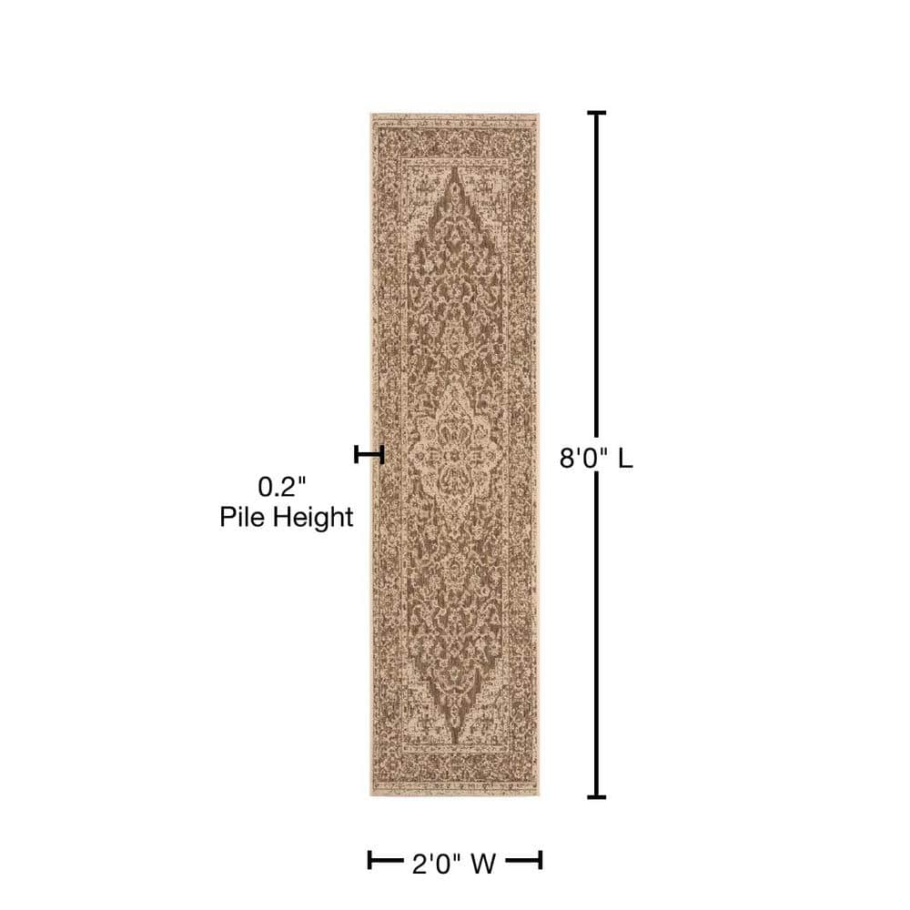 Beige Cream Geometric Synthetic Outdoor Runner Rug 2' x 8'