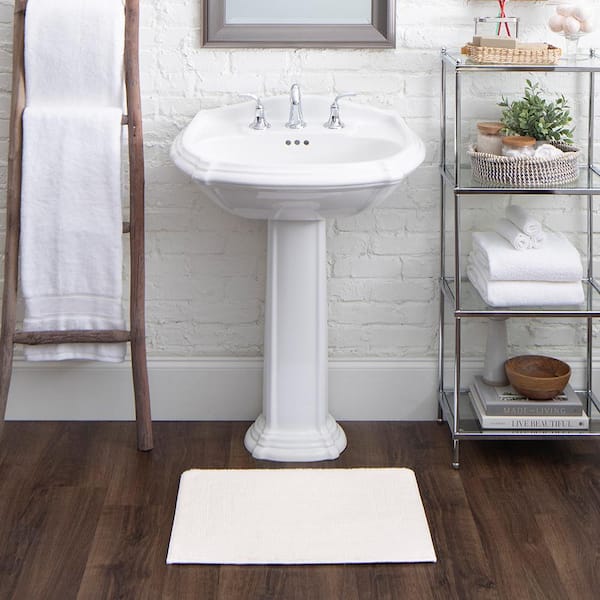 Cotton Reversible White 27 in. x 45 in. White Cotton Machine Washable Bath Mat