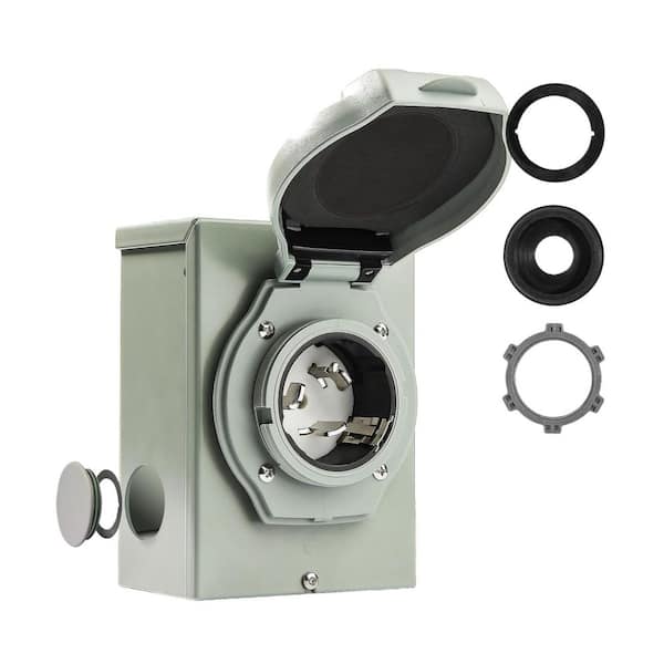 50 Amp Power Inlet Box with Green Safety Light, NEMA SS2-50P Weatherproof Generator Inlet Box for Emergency Use