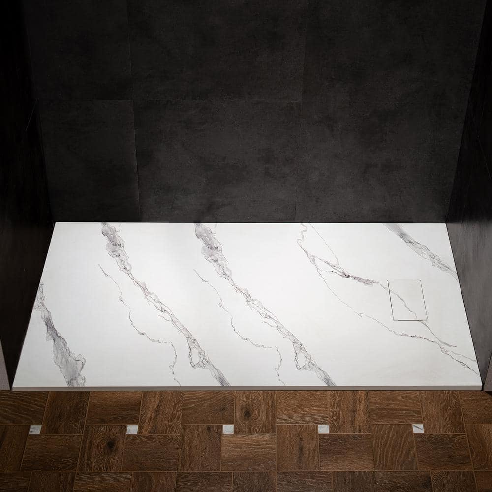 47.25 in. L x 31.5 in. W Alcove Shower Pan Base with Left/Right Drain in Carrara White price history on PriceWatchPro