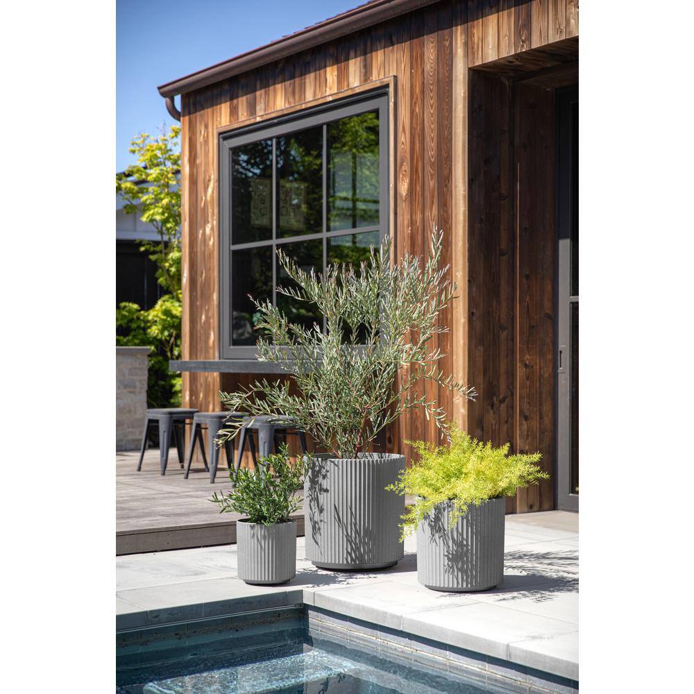 Gray Fluted Concrete-Composite Indoor/Outdoor Planter Set