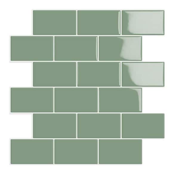 Green Peel and Stick Backsplash ‎12 in. x 12 in. Brick Self-Adhesive Vinyl Wall Tile for Kitchen, Bathroom, RV (10-Pack)