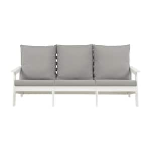 HIPS 3-Seater Wood Grain Outdoor Garden Couch, with Grey/Beige Cushion