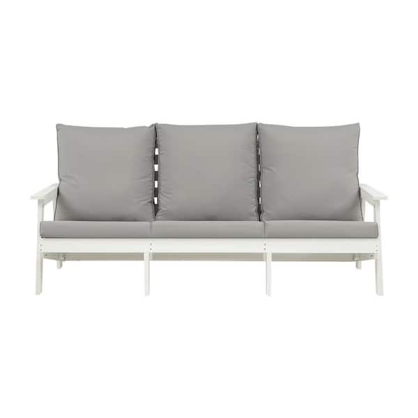 myhomore HIPS 3-Seater Wood Grain Outdoor Garden Couch, with Grey/Beige Cushion