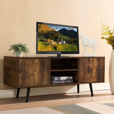 47 in. Walnut TV Stand with Removable Storage Shelves Fits TV's up to 55 in. with Adjustable Cabinets