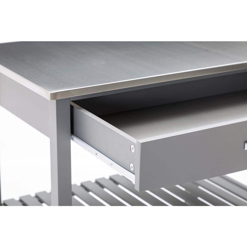 Gray Stainless Steel Top Kitchen Cart with Storage