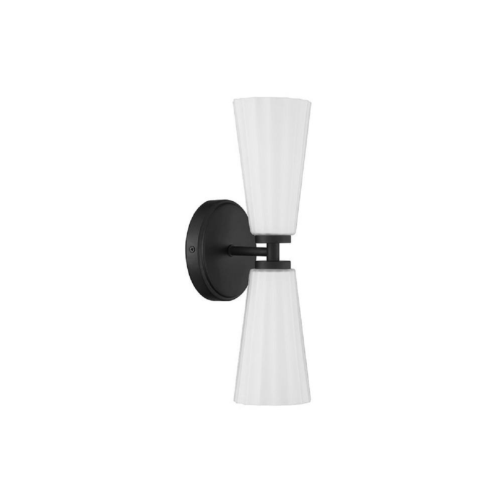 5.13 in. W x 14.5 in. H 2-Light Matte Black Contemporary Wall Sconce with White Fluted Glass Shades price history on PriceWatchPro