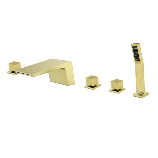 Miscool Ami 2-Handle5Hole Tub Deck Mount Roman Tub Faucet with Hand Shower in Brushed Gold