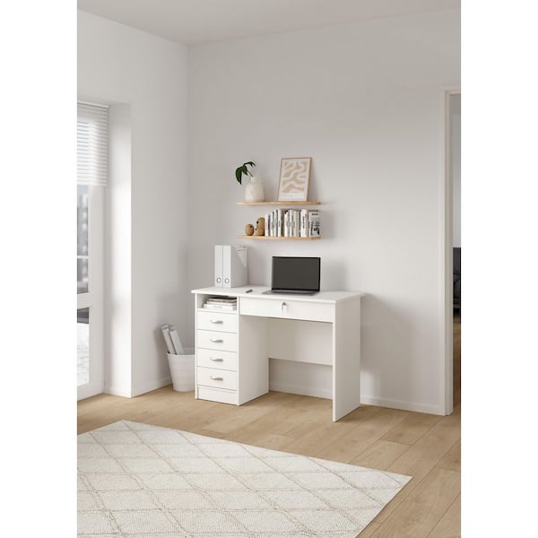 Tvilum 43 in. Rectangular White 5 Drawer Writing Desk with Locking