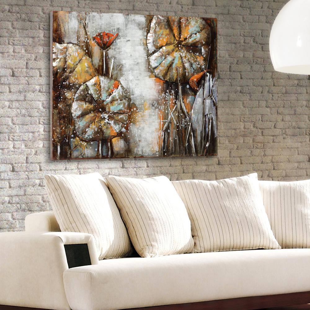 Primo 36" x 48" Mixed Media Iron Water Lily Pads Wall Sculpture