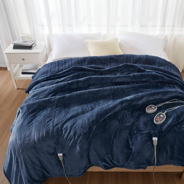 Beautyrest 80 in. x 84 in. Heated Microlight to Berber Indigo Full Blanket