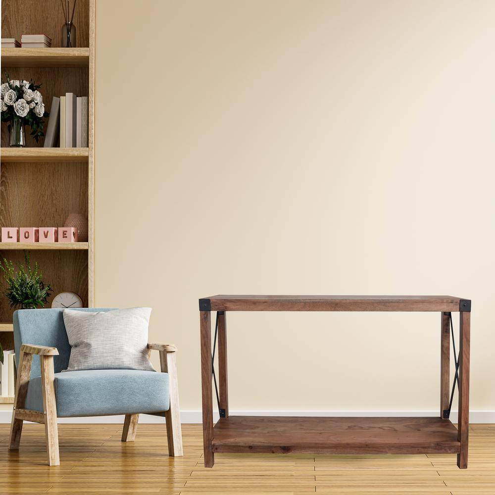 Rustic Acacia Wood and Metal Entryway Console Table with Storage