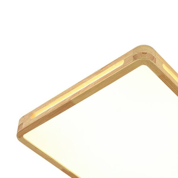 HUOKU Lumin 19.7 in. W Square Natural Oak Wood and Acrylic Flush