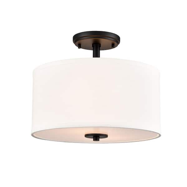 Guyten 13 in. Wide 2-Light Semi Flush-Matte Black