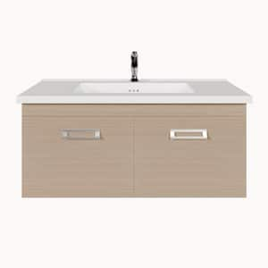 Orleans 38 in. W x 20 in. D x 23 in. H Single Sink Wallmount Bath Vanity in Light Oak with White Porcelain Top