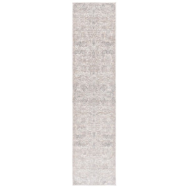 Martha Stewart Sabrina 3 ft. x 10 ft. Light Gray/Beige Distressed Ornate Runner Rug