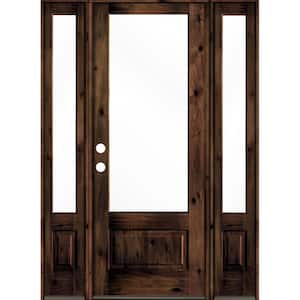 64 in. x 96 in. Knotty Alder Right-Hand/Inswing 3/4 Lite Clear Glass Red Mahogany Stain Wood Prehung Front Door with DSL